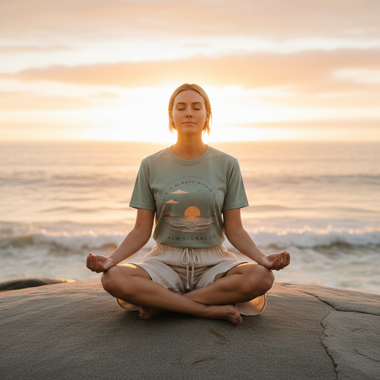 Sunset Calm Tee Sage Lifestyle