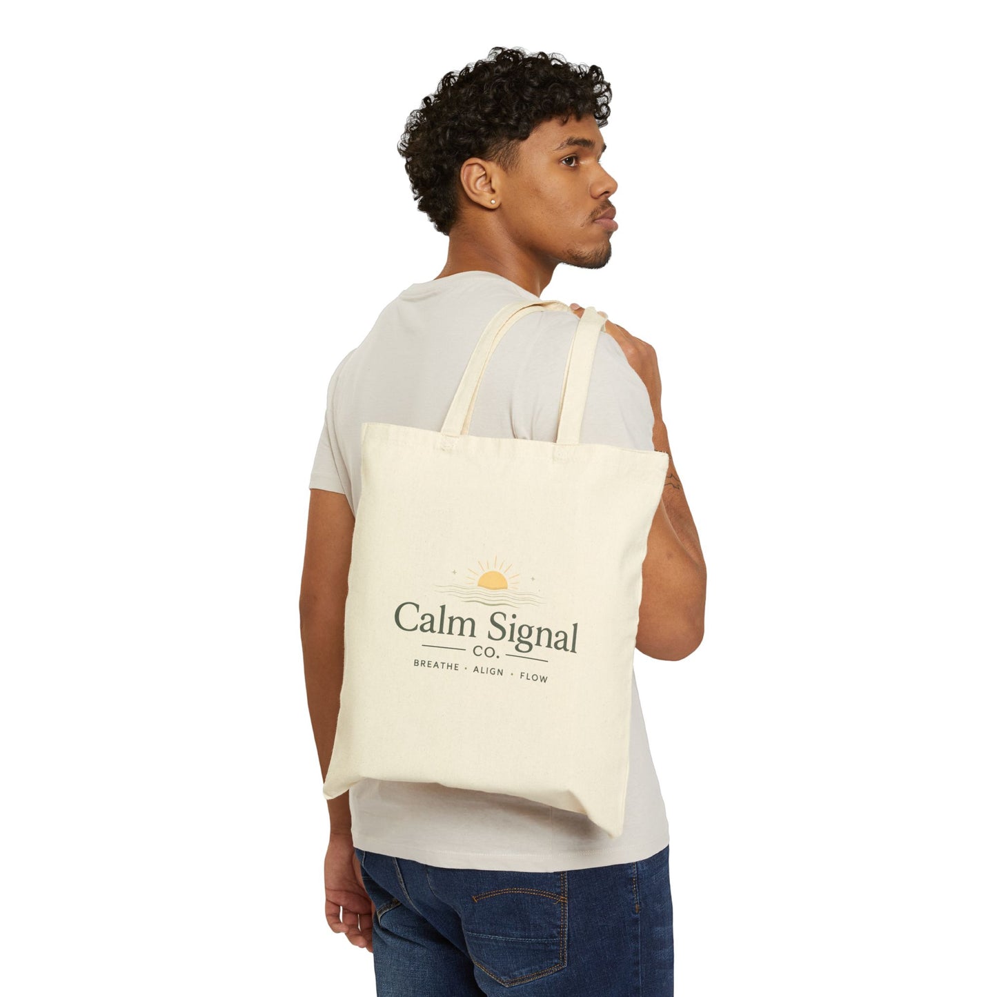 Calm Signal Canvas Tote Bag – 'Calm Signal Co.' Breath, Align, Flow Organic Cotton Tote
