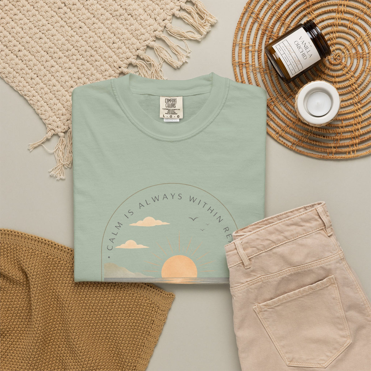 Sunset Calm Tee — Garment-Dyed Seaside T-Shirt