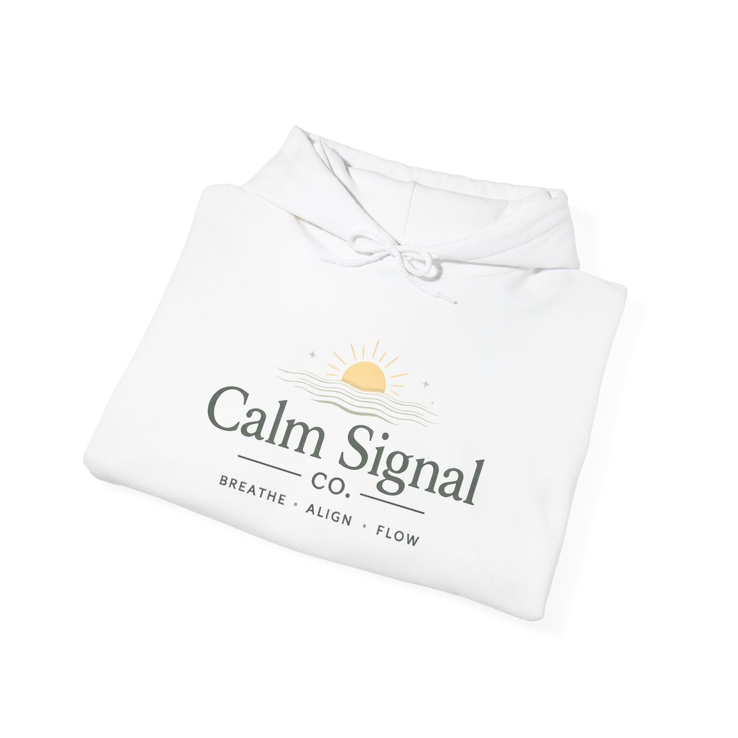Calm Signal Hoodie – Minimal Wellness Hoodie with 'Calm Signal' Text and Sunrise Graphic