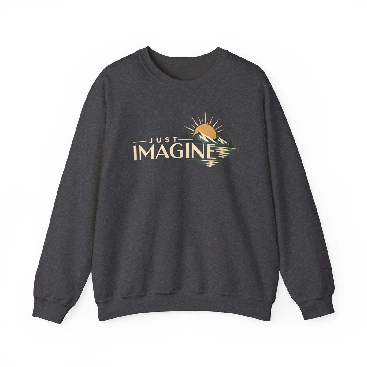 Imagine Sunrise Crewneck Sweatshirt — "Just Imagine" Retro Sunset Graphic