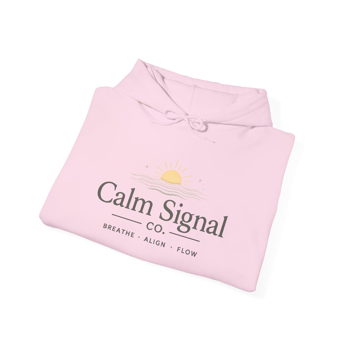 Calm Signal Hoodie – Minimal Wellness Hoodie with 'Calm Signal' Text and Sunrise Graphic