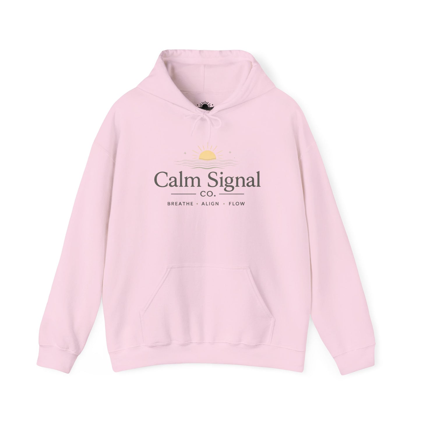 Calm Signal Hoodie – Minimal Wellness Hoodie with 'Calm Signal' Text and Sunrise Graphic