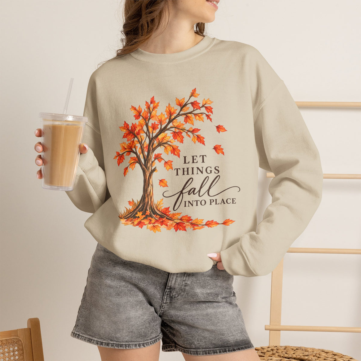 Fall Tree Sweatshirt – "Let Things Fall Into Place" Cozy Autumn Crewneck