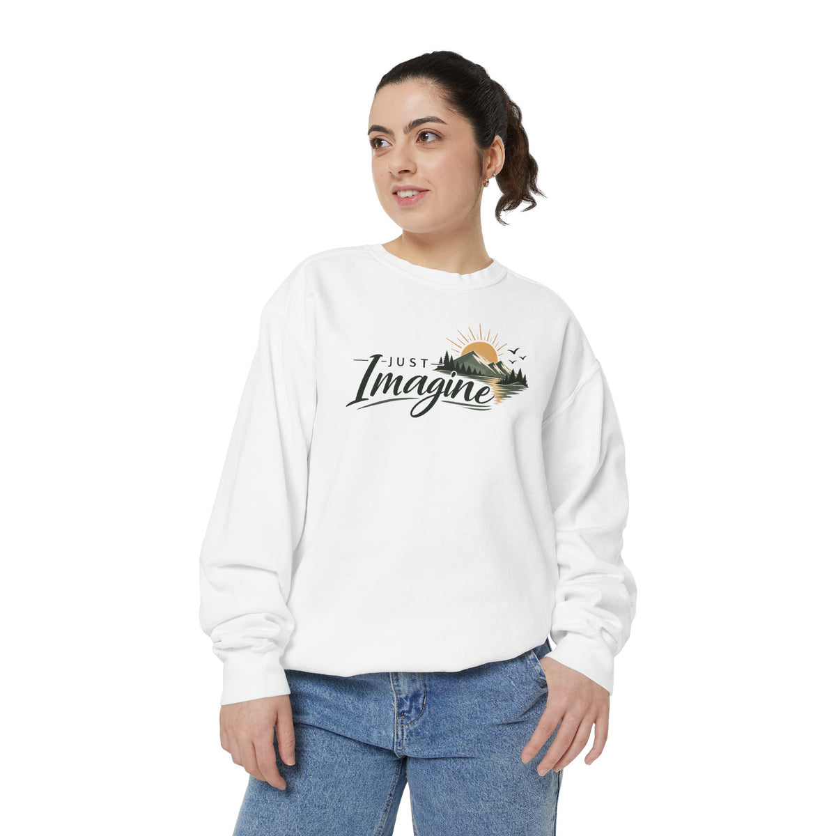 Imagine Mountain Sweatshirt — "Just Imagine" Scenic Nature Crewneck