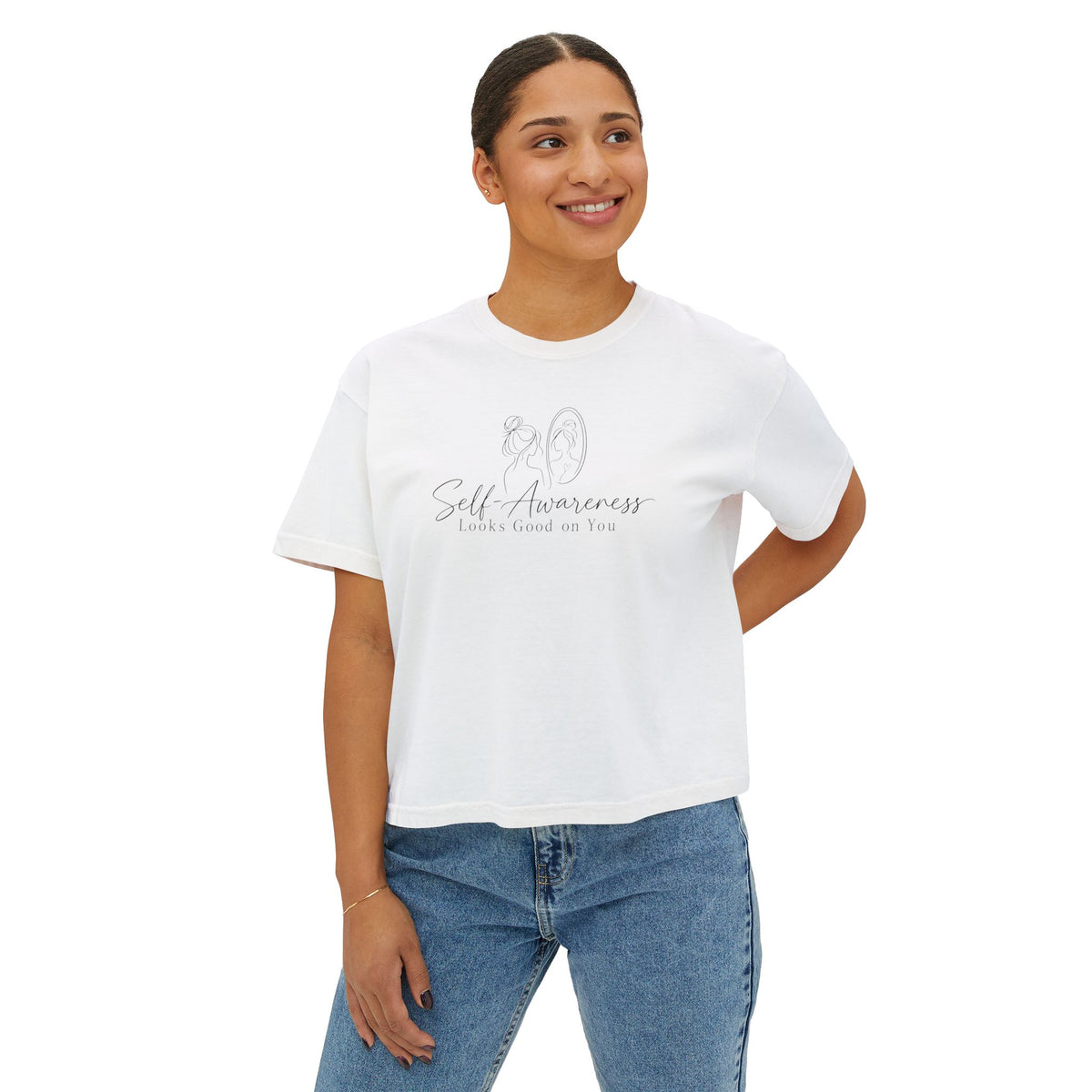 Self-Awareness Women's Boxy Tee | Minimal Line Art Self-Care Shirt