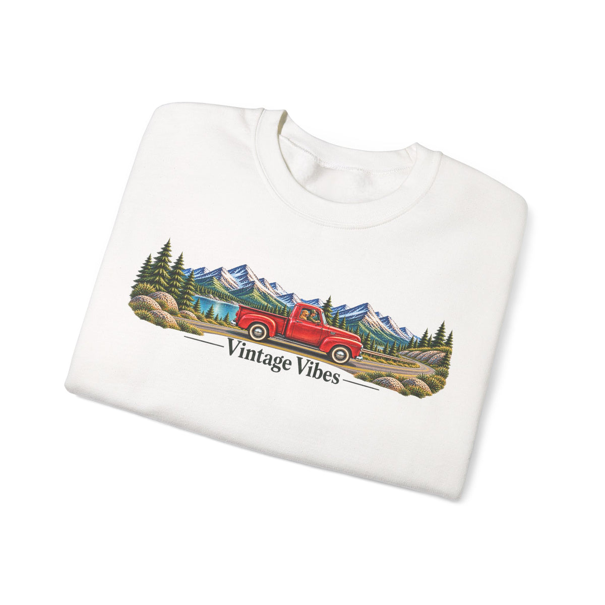 Vintage Truck Sweatshirt – 'Vintage Vibes' Mountain Scenic Crewneck