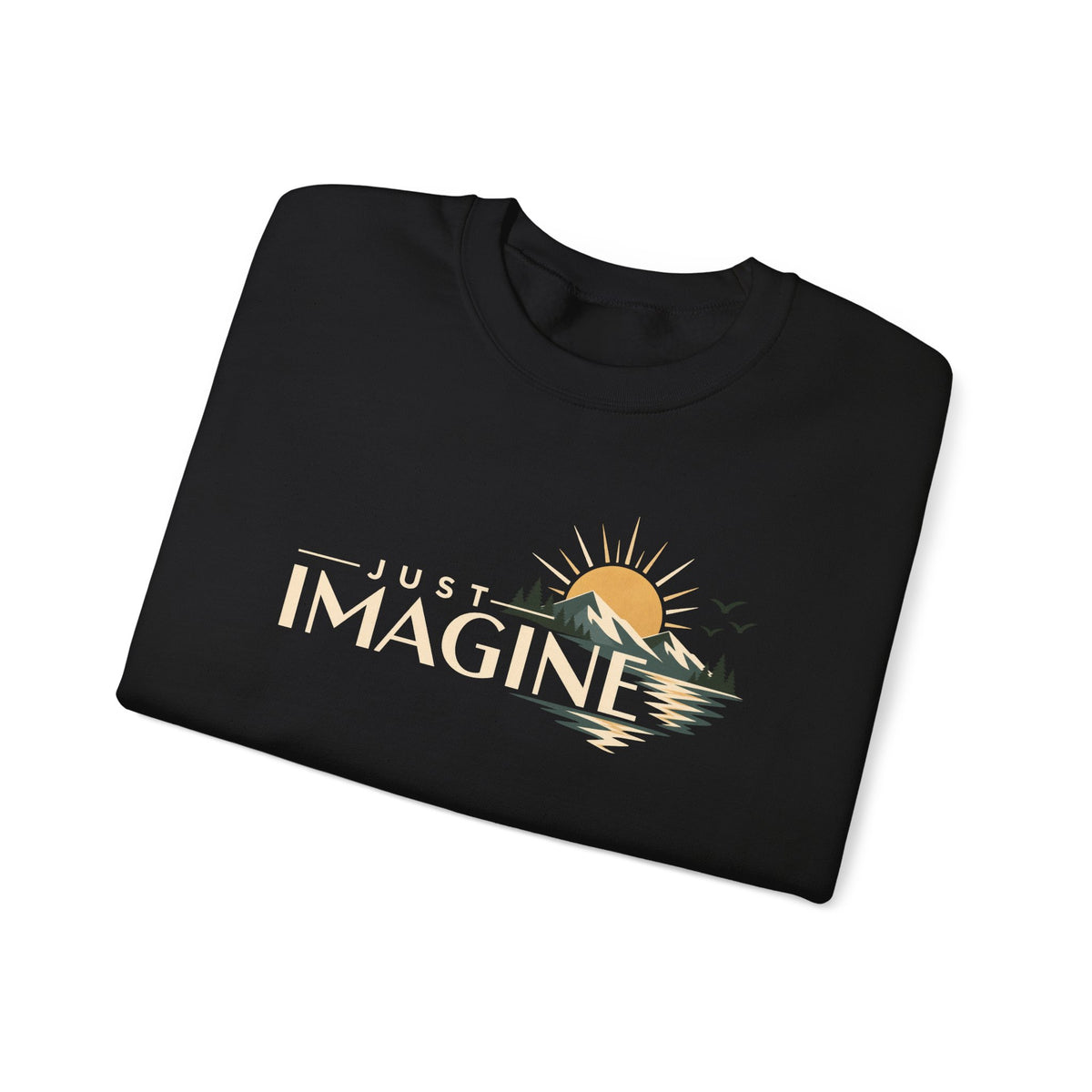 Imagine Sunrise Crewneck Sweatshirt — "Just Imagine" Retro Sunset Graphic