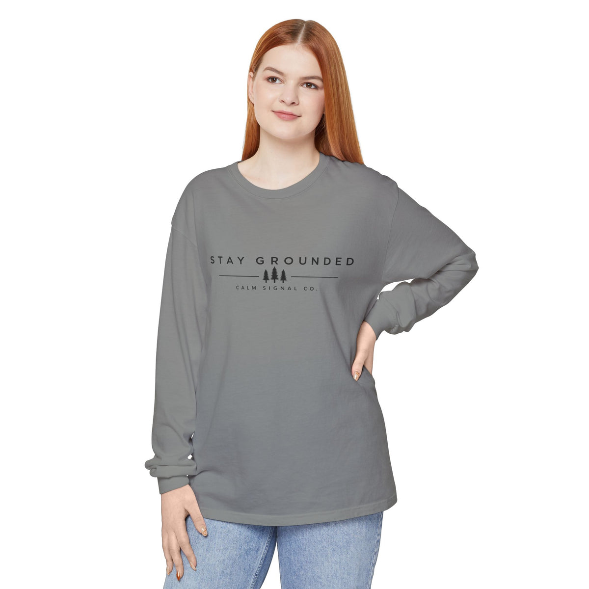 Stay Grounded Long-Sleeve Tee — Minimal Tree Graphic