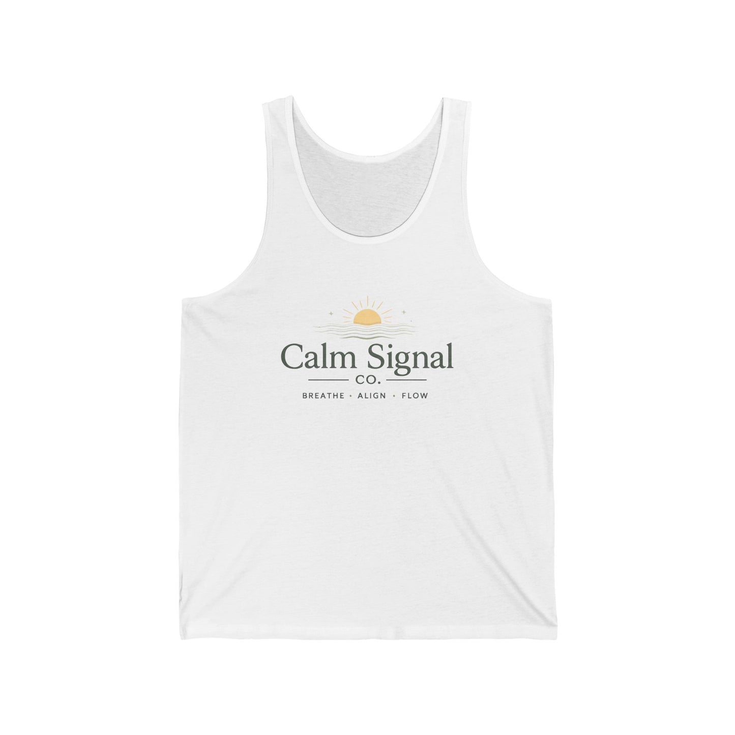 Calm Signal Tank Top — Minimal Sunrise Wellness Graphic Tank