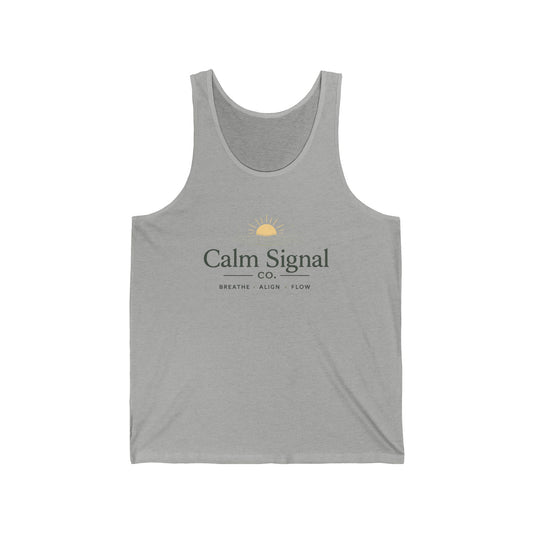 Calm Signal Tank Top — Minimal Sunrise Wellness Graphic Tank