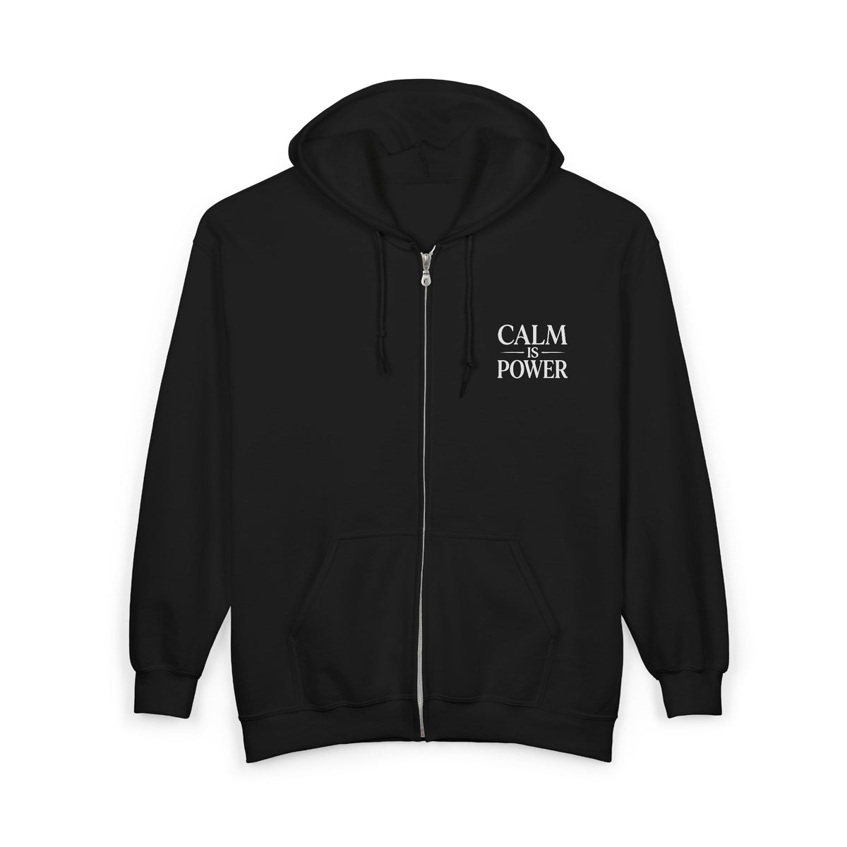 Calm Is Power Black Full-Zip Hoodie