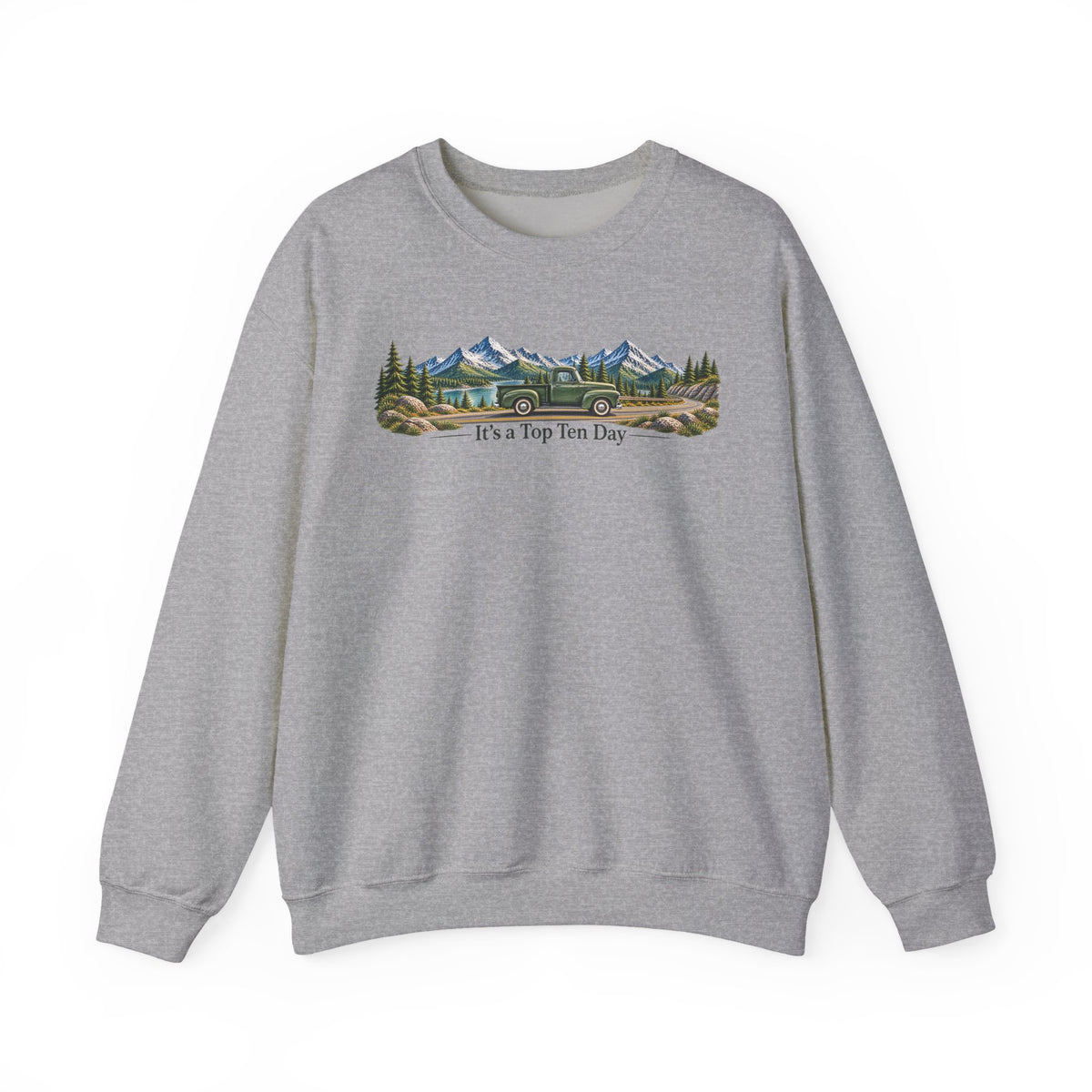 Crewneck Sweatshirt – Mountain Landscape "It's a Top Ten Day" Graphic