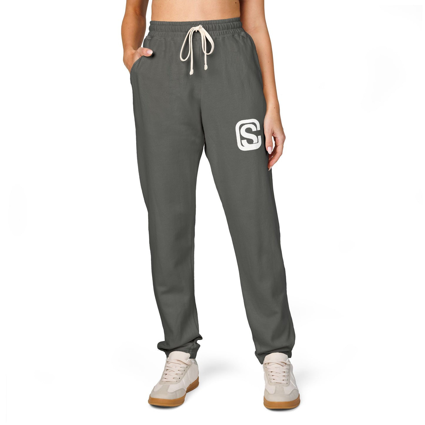 Embroidered 'C and S' Jogger Sweatpants — Garment-Dyed Fleece Casual Pants