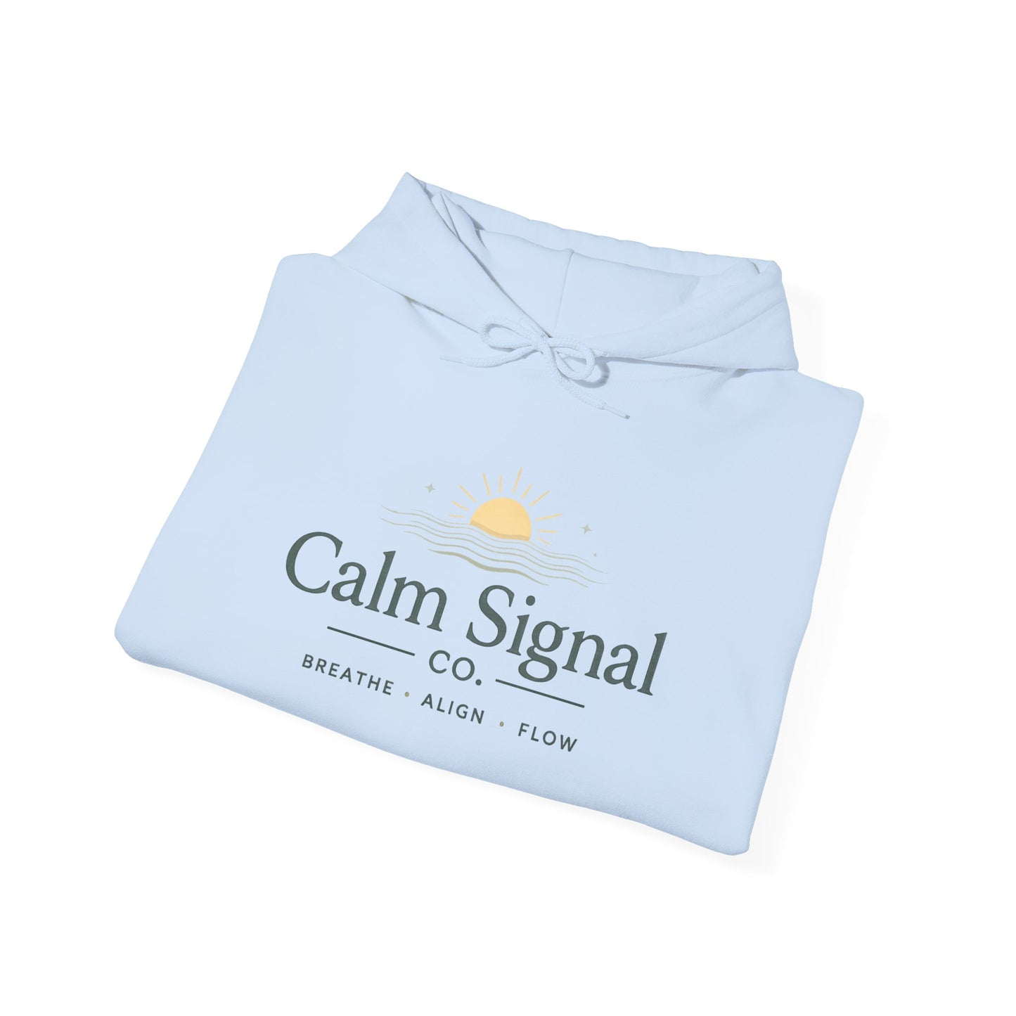Calm Signal Hoodie – Minimal Wellness Hoodie with 'Calm Signal' Text and Sunrise Graphic