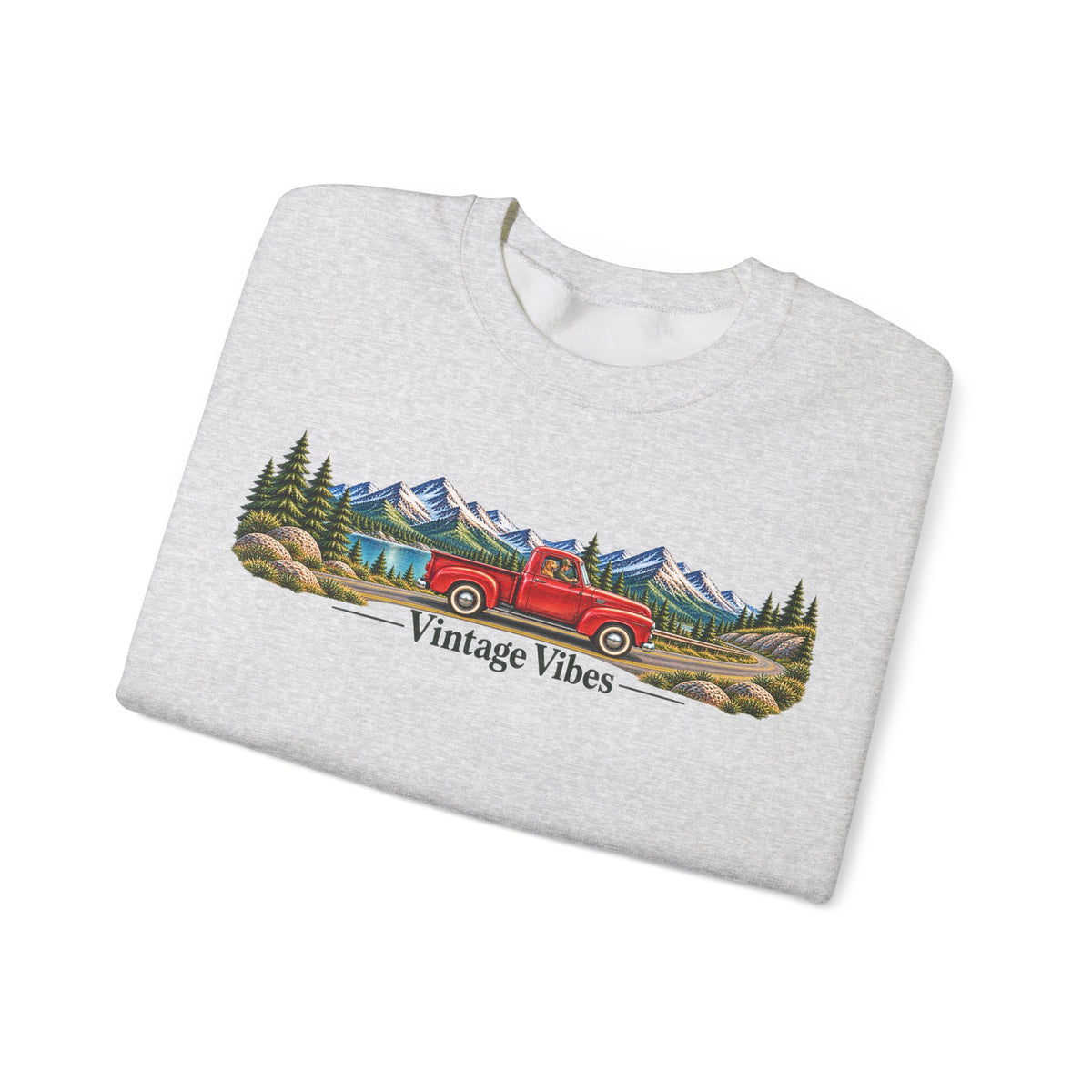 Vintage Truck Sweatshirt – 'Vintage Vibes' Mountain Scenic Crewneck