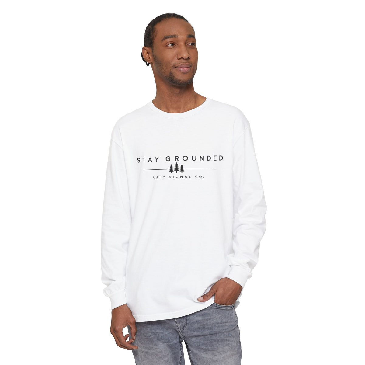 Stay Grounded Long-Sleeve Tee — Minimal Tree Graphic