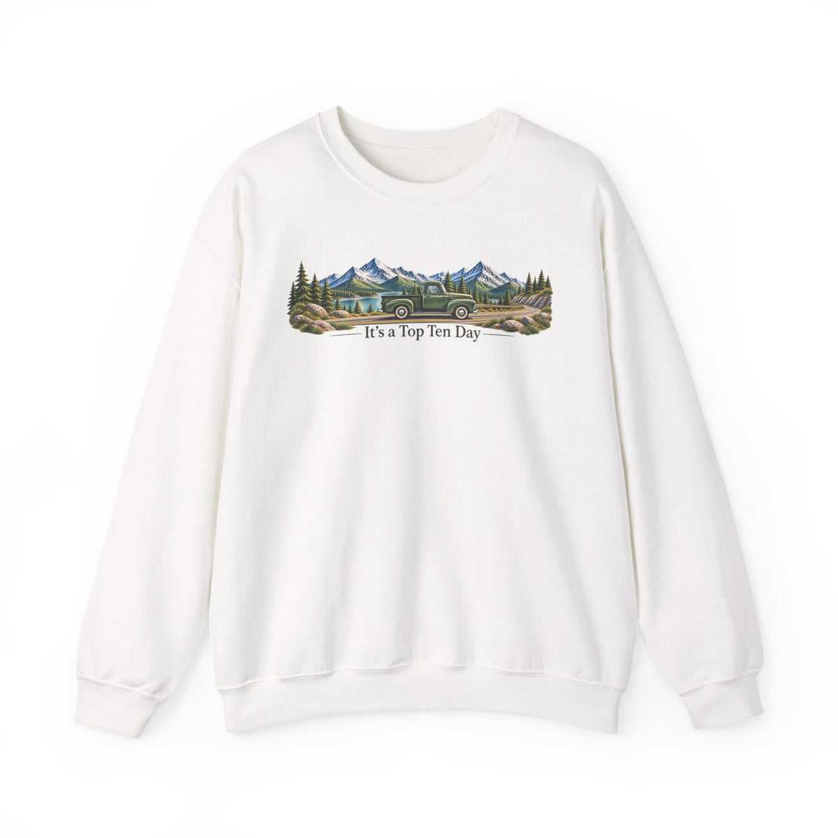 Crewneck Sweatshirt – Mountain Landscape "It's a Top Ten Day" Graphic