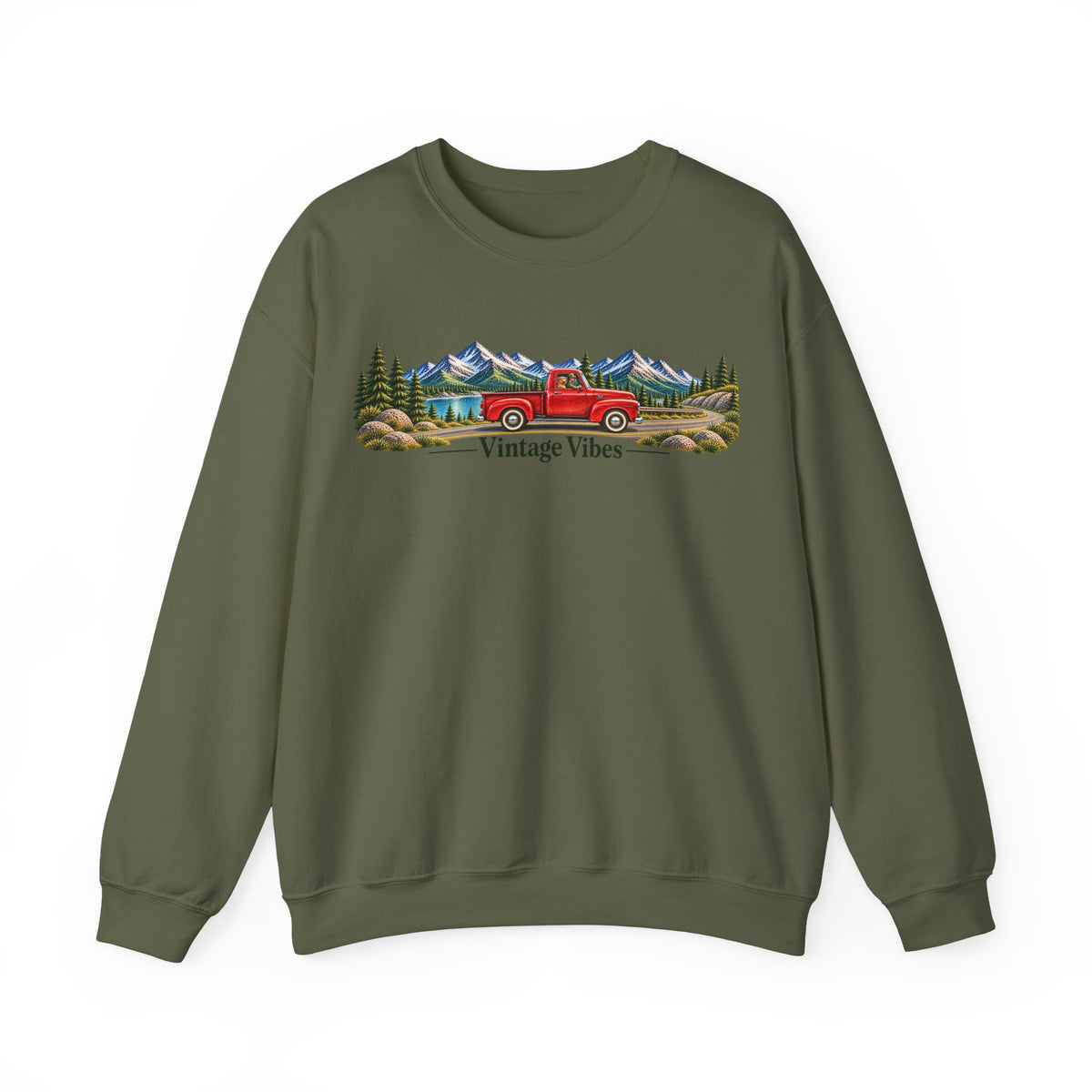 Vintage Truck Sweatshirt – 'Vintage Vibes' Mountain Scenic Crewneck