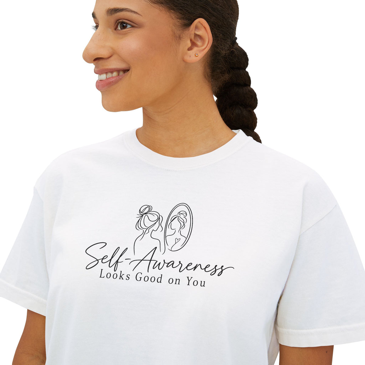 Self-Awareness Women's Boxy Tee | Minimal Line Art Self-Care Shirt