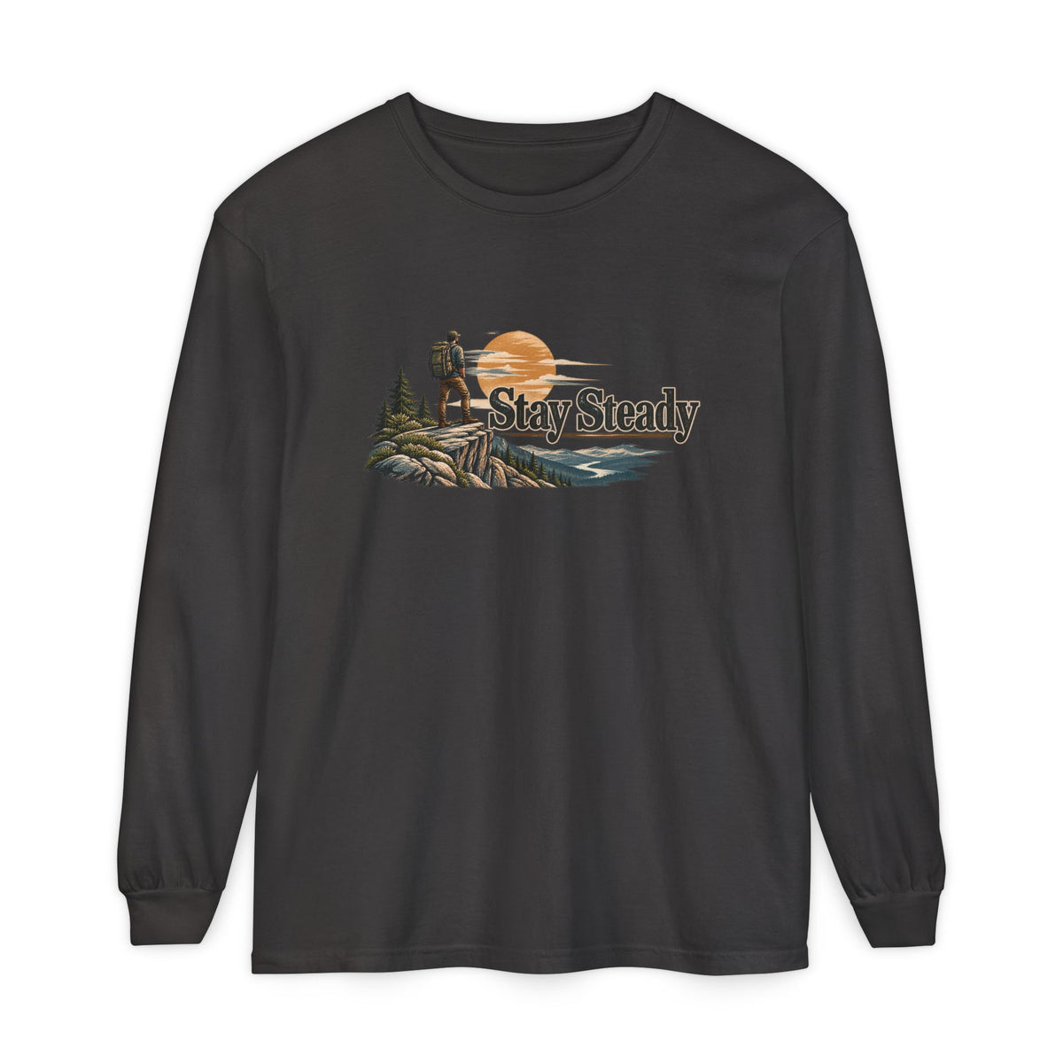Stay Steady Unisex Long-Sleeve T-Shirt | Hiker Sunset Graphic