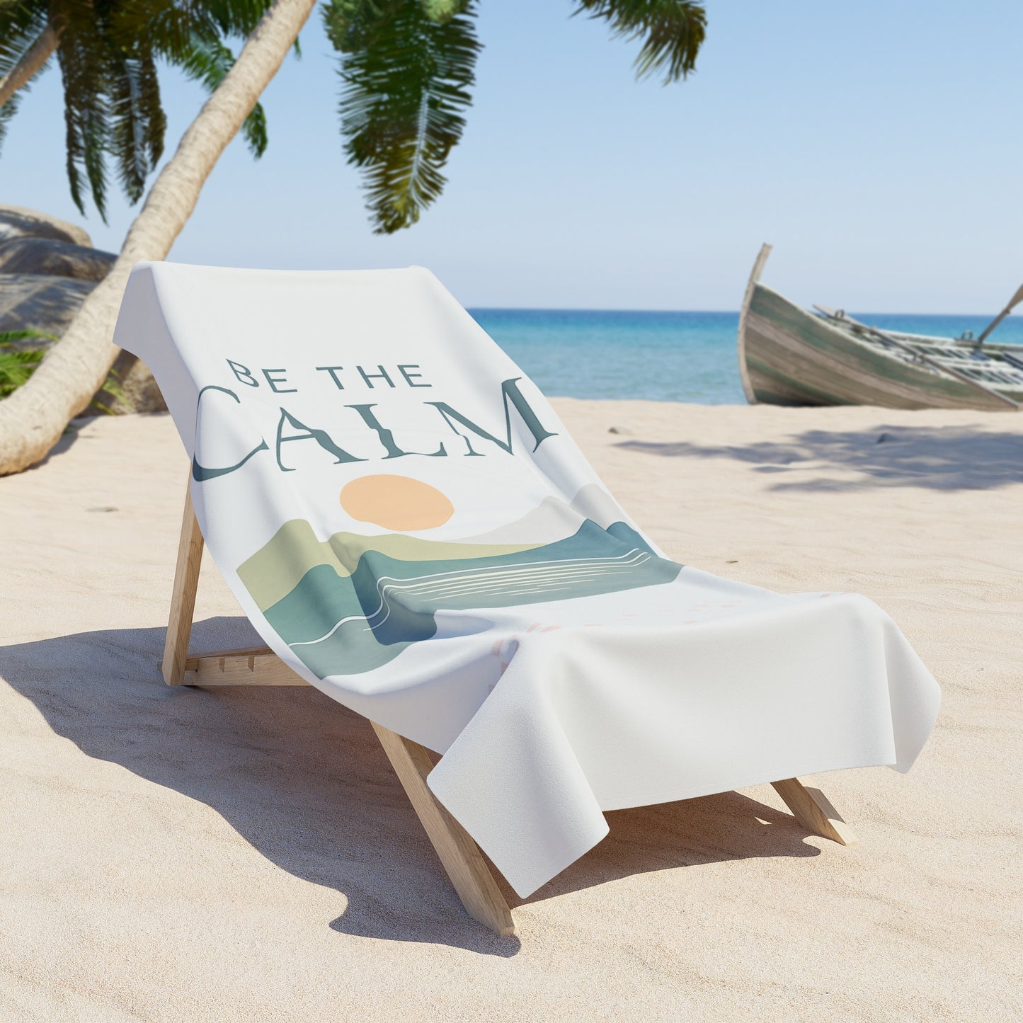 Be the Calm Beach Towel — Minimalist Sea-Glass Ocean Print, Lightweight Absorbent Reminder of Calm