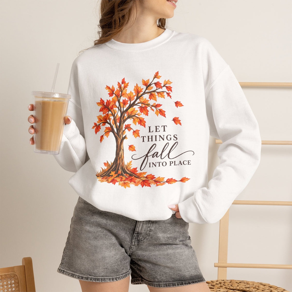 Fall Tree Sweatshirt – "Let Things Fall Into Place" Cozy Autumn Crewneck