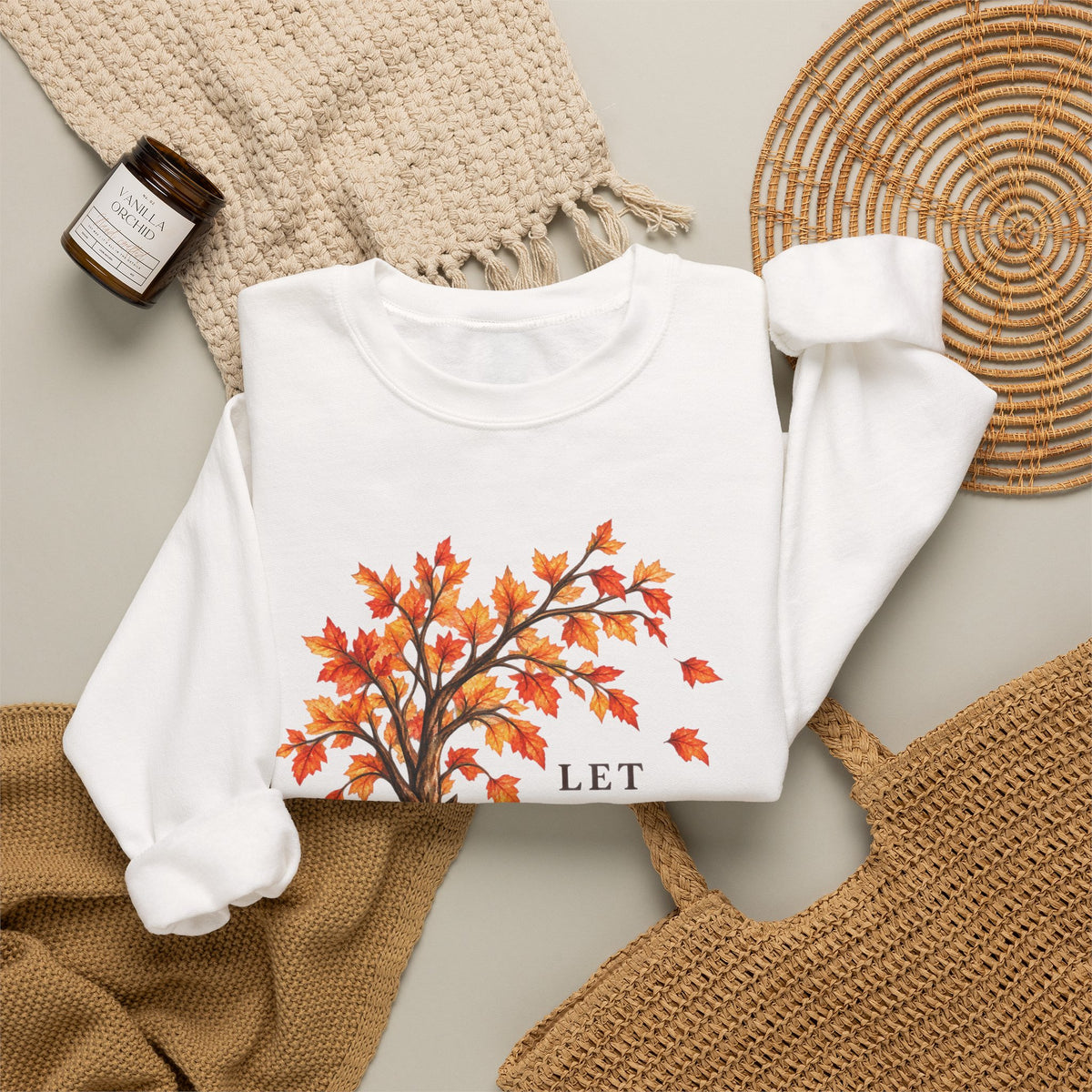 Fall Tree Sweatshirt – "Let Things Fall Into Place" Cozy Autumn Crewneck