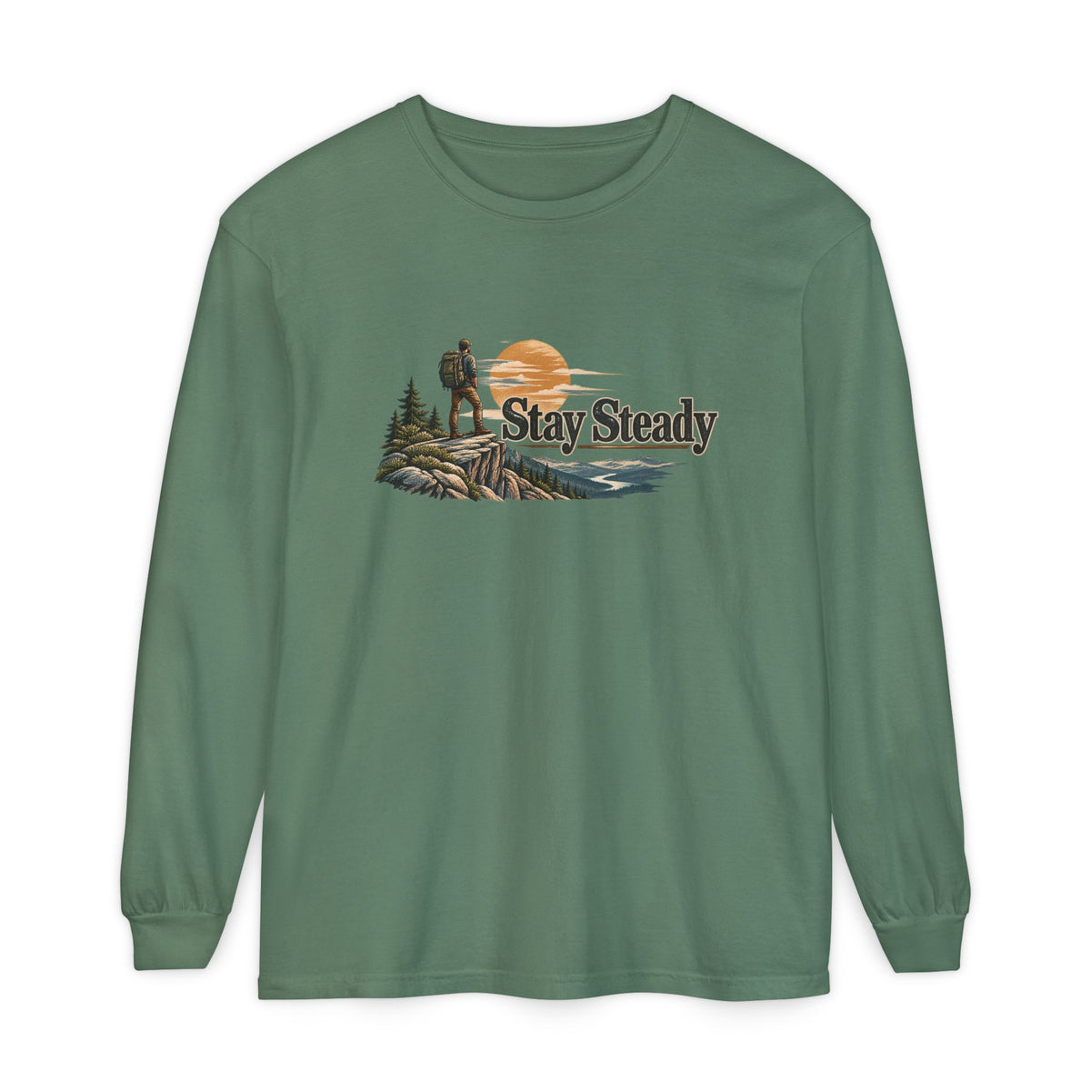 Stay Steady Unisex Long-Sleeve T-Shirt | Hiker Sunset Graphic