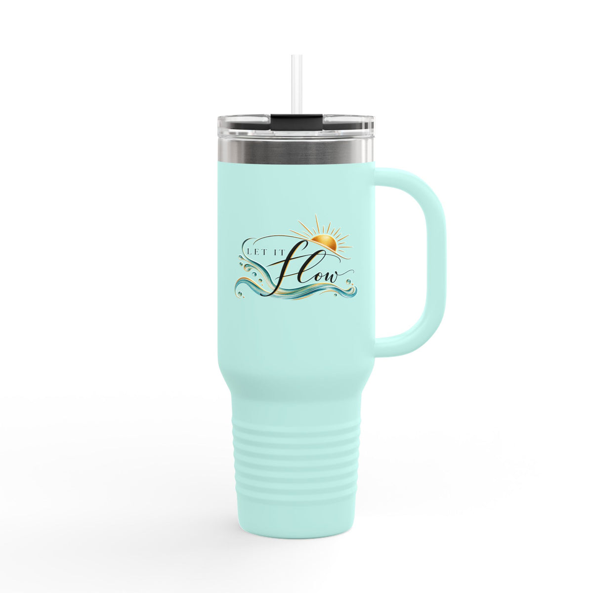 40oz Insulated Travel Mug — “Let It Flow” Wave Design