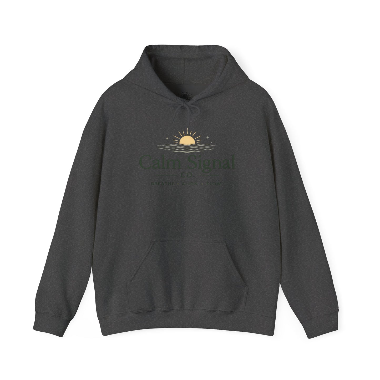 Calm Signal Hoodie – Minimal Wellness Hoodie with 'Calm Signal' Text and Sunrise Graphic