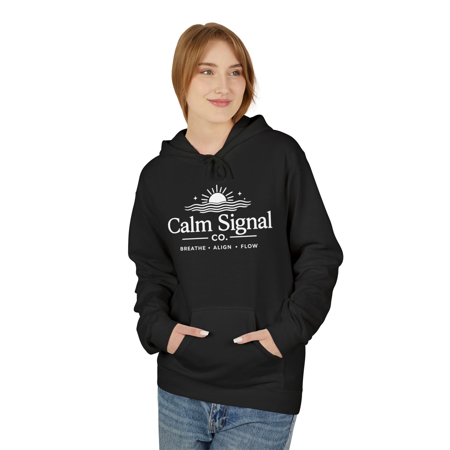 Calm Signal Hoodie – Breathe, Rise, Flow Meditation Pullover