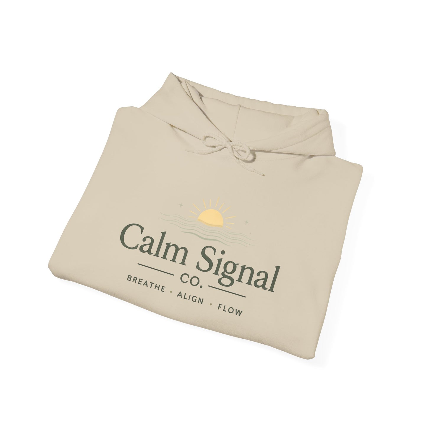 Calm Signal Hoodie – Minimal Wellness Hoodie with 'Calm Signal' Text and Sunrise Graphic