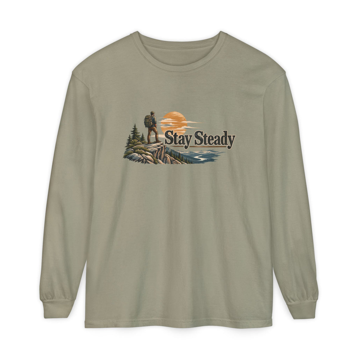 Stay Steady Unisex Long-Sleeve T-Shirt | Hiker Sunset Graphic