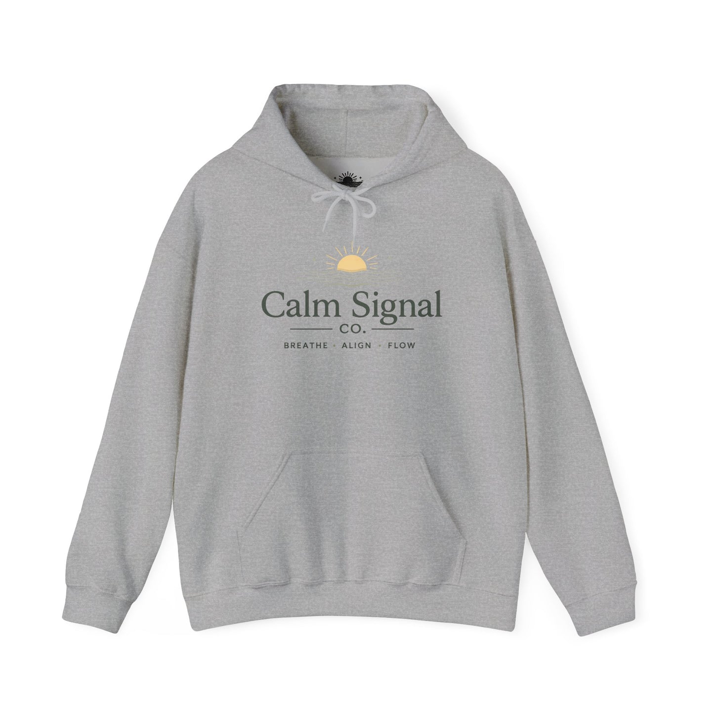 Calm Signal Hoodie – Minimal Wellness Hoodie with 'Calm Signal' Text and Sunrise Graphic