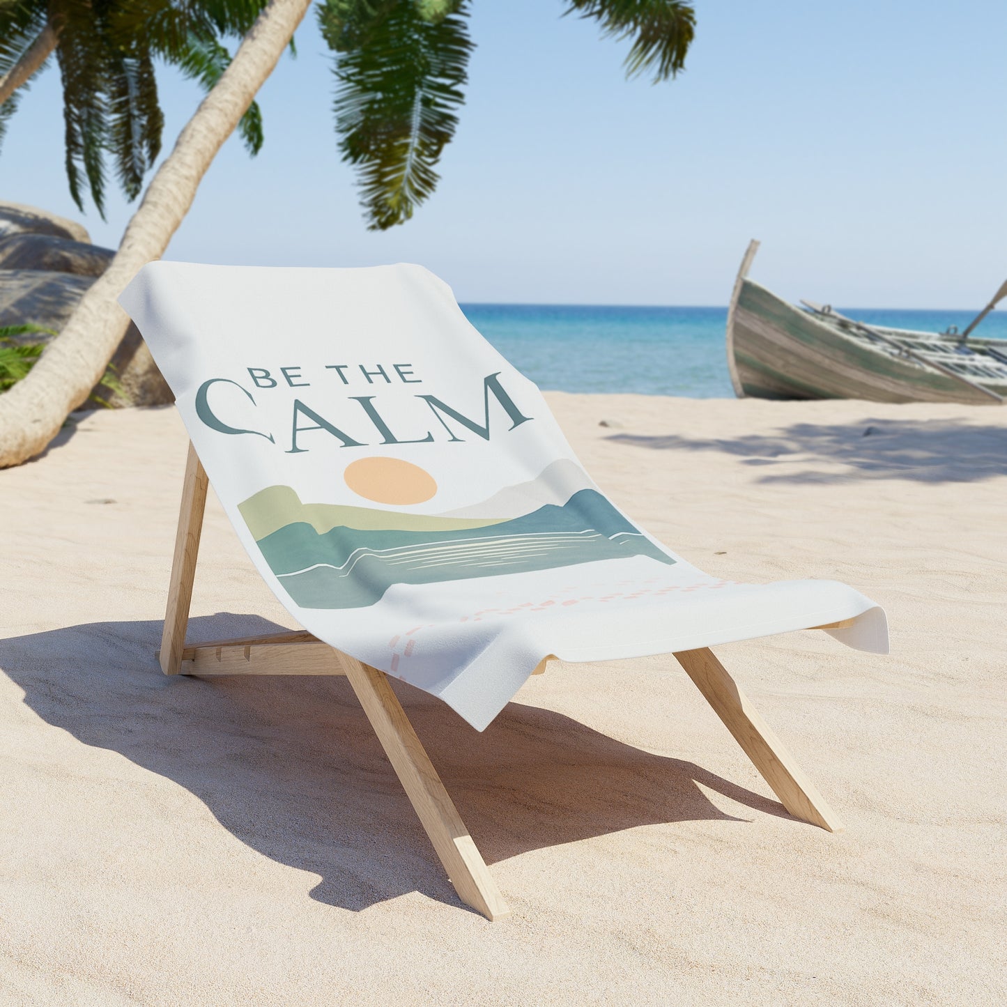 Be the Calm Beach Towel — Minimalist Sea-Glass Ocean Print, Lightweight Absorbent Reminder of Calm