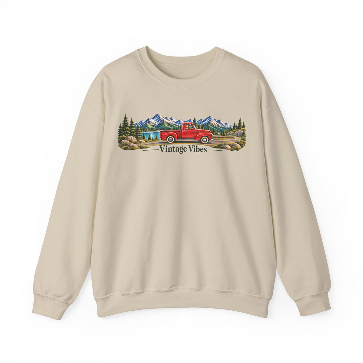 Vintage Truck Sweatshirt – 'Vintage Vibes' Mountain Scenic Crewneck