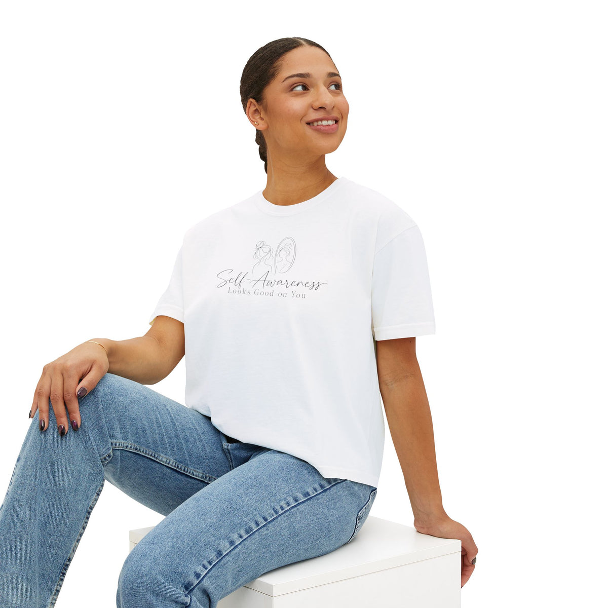 Self-Awareness Women's Boxy Tee | Minimal Line Art Self-Care Shirt