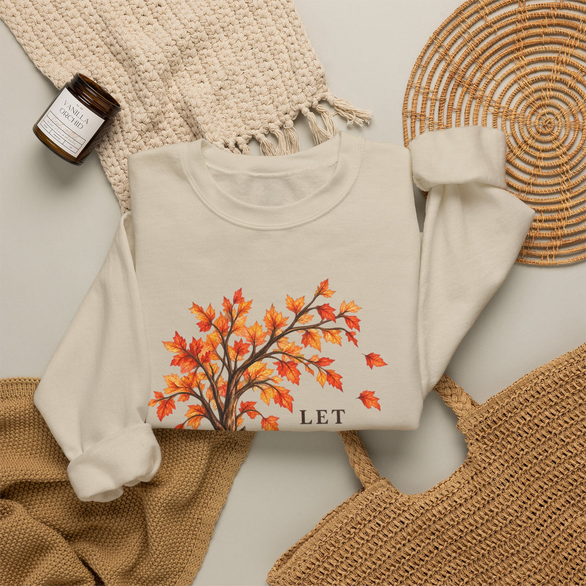 Fall Tree Sweatshirt – "Let Things Fall Into Place" Cozy Autumn Crewneck