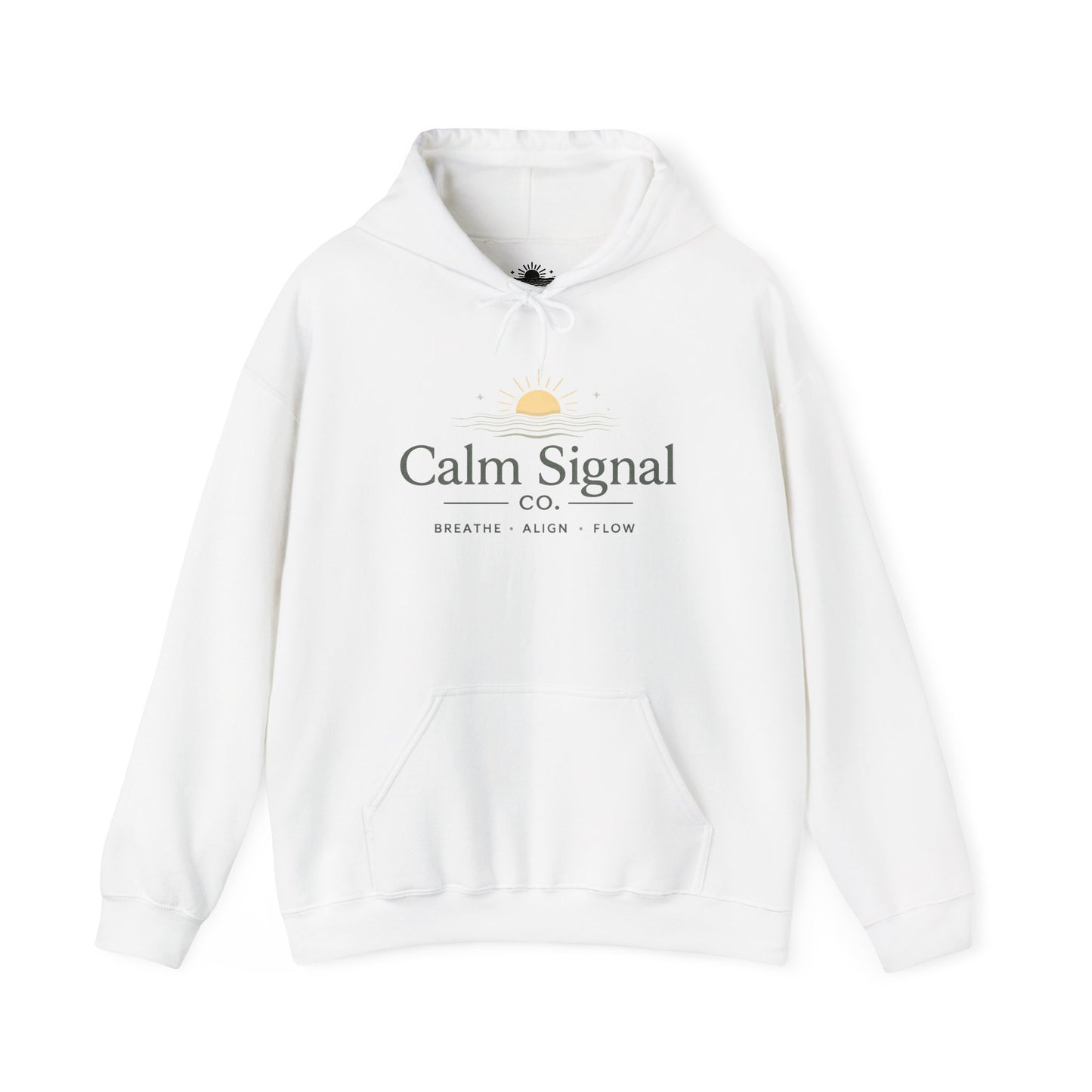Calm Signal Hoodie – Minimal Wellness Hoodie with 'Calm Signal' Text and Sunrise Graphic