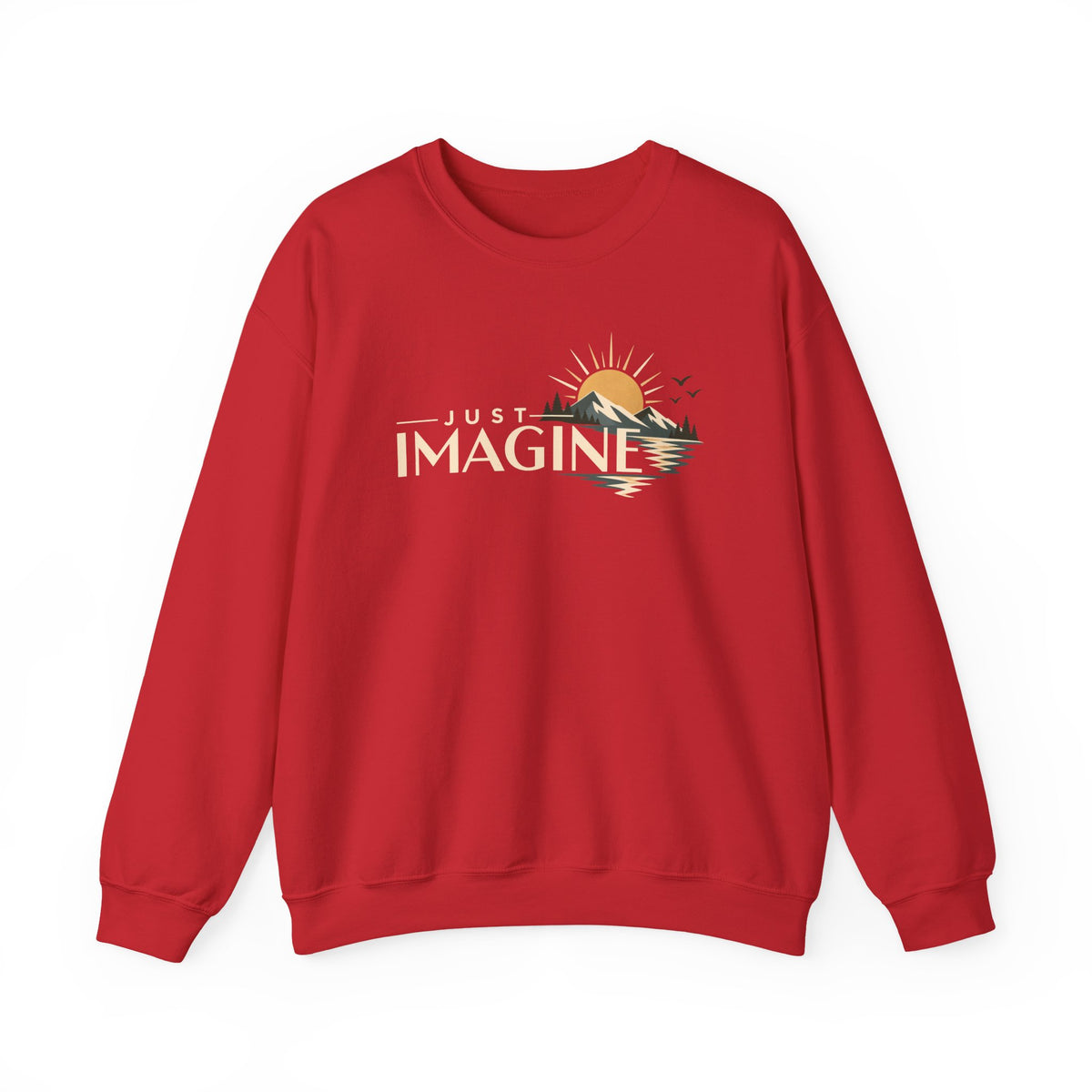 Imagine Sunrise Crewneck Sweatshirt — "Just Imagine" Retro Sunset Graphic