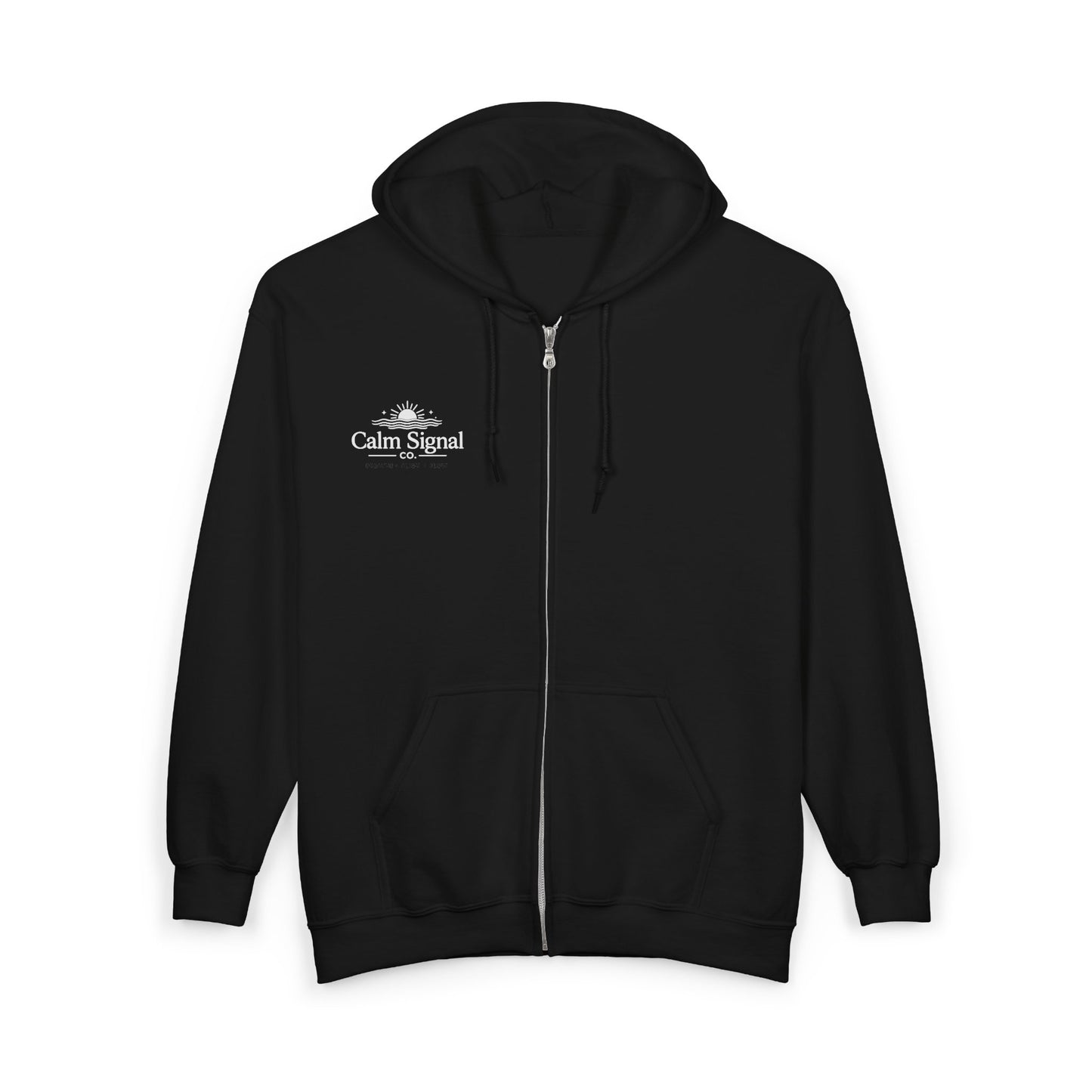 Calm Signal Co. Zip Hoodie — 'Breathe • Align • Flow' Back Print
