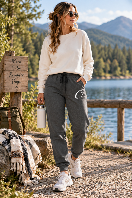 Embroidered Crescent Joggers — Cozy Fleece Sweatpants
