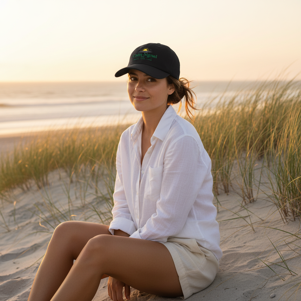 Calm Signal Dad Cap Black White Outfit Lifestyle