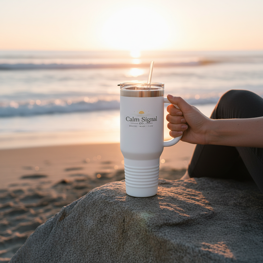 Calm Signal Insulated Travel Mug Lifestyle