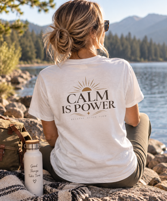 Calm Is Power V-Neck Tee — Inspirational Graphic