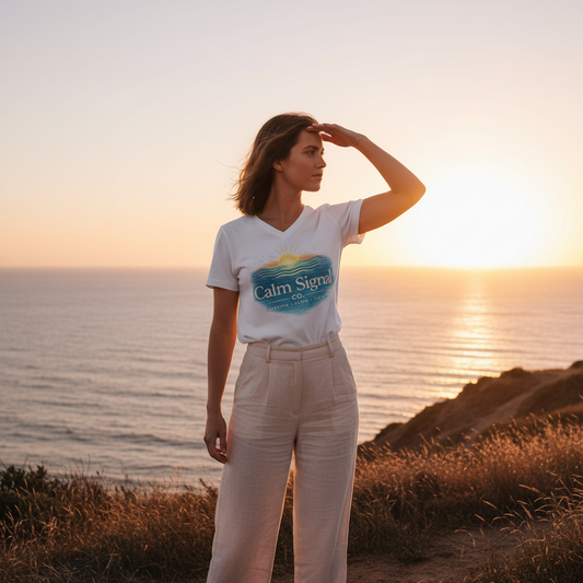 Calm Signal V-Neck Tee — Bella+Canva Lightweight Cotton