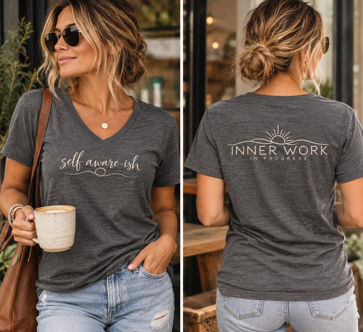 Self Aware-ish V-Neck Tee | Inner Work In Progress Graphic