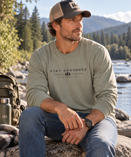 Stay Grounded Long-Sleeve Tee — Minimal Tree Graphic