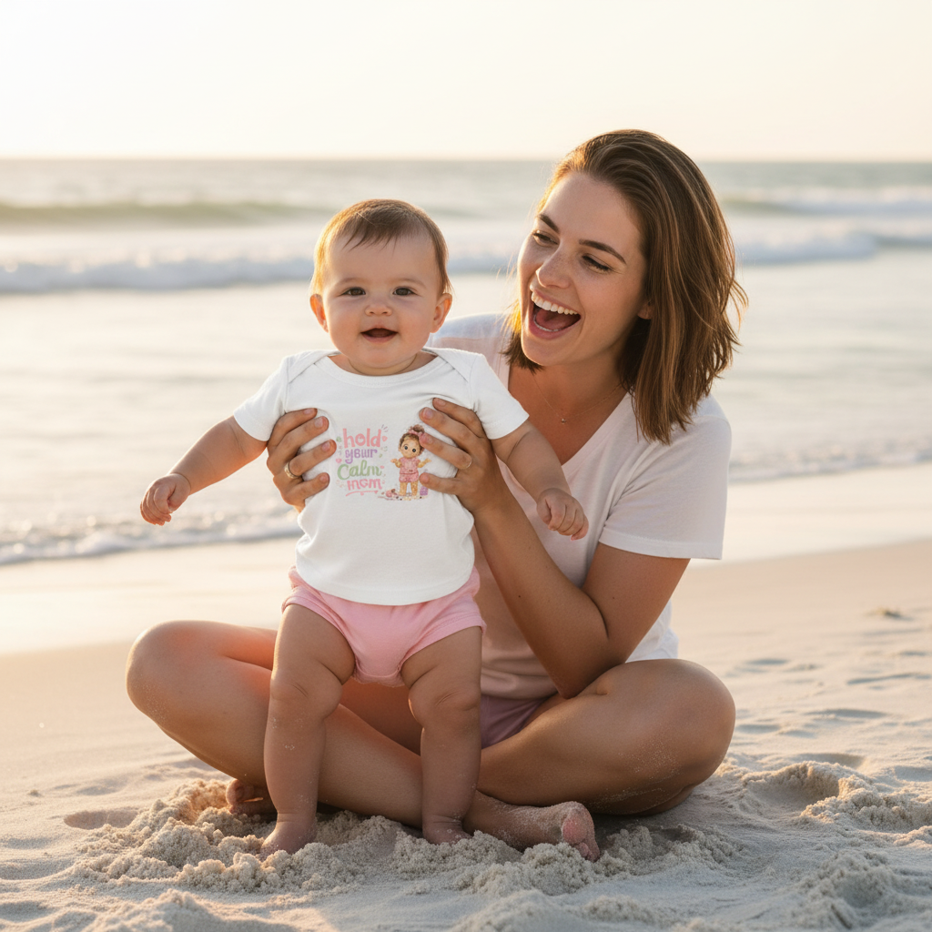 Hold Your Calm Mom Infant Girl Tee Shorts Beach